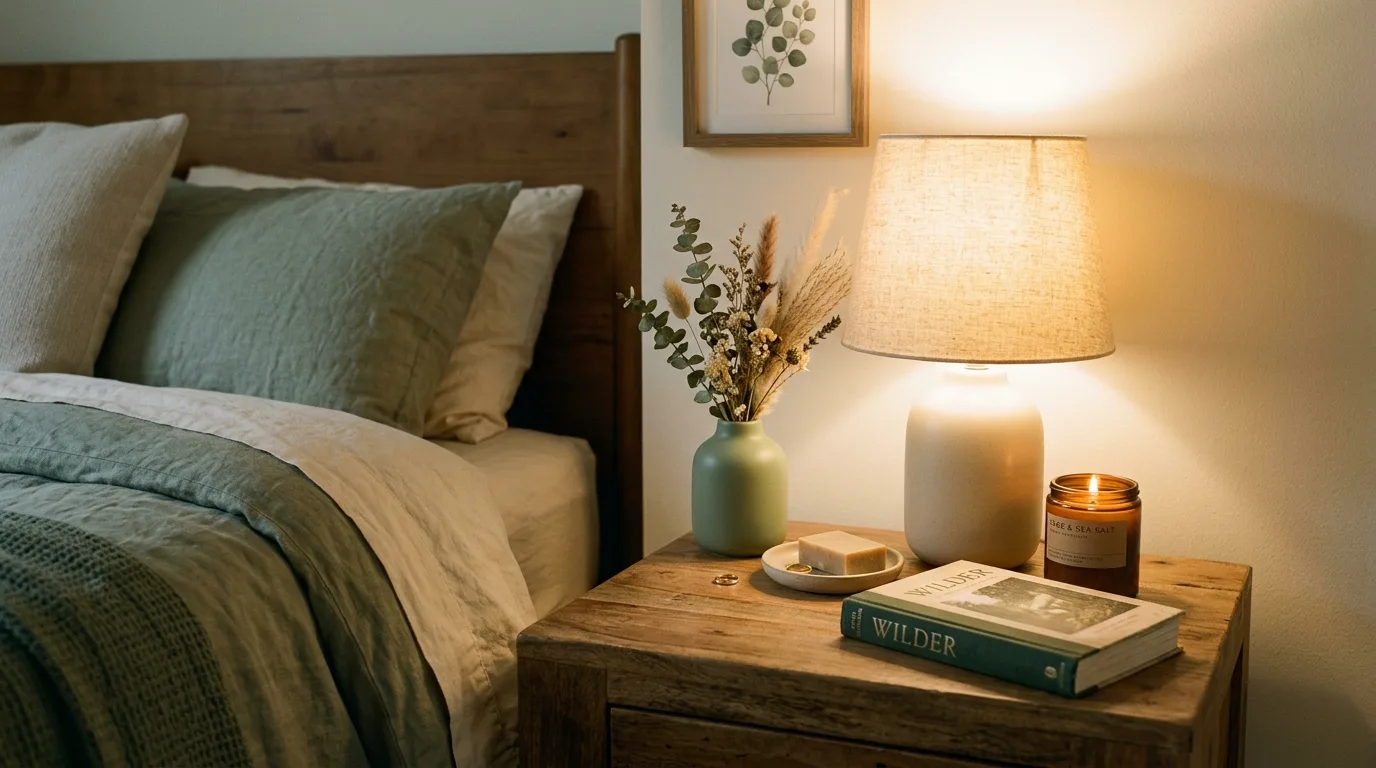 Keep the nightstands simple and calm inspiration for a sage green bedroom.
